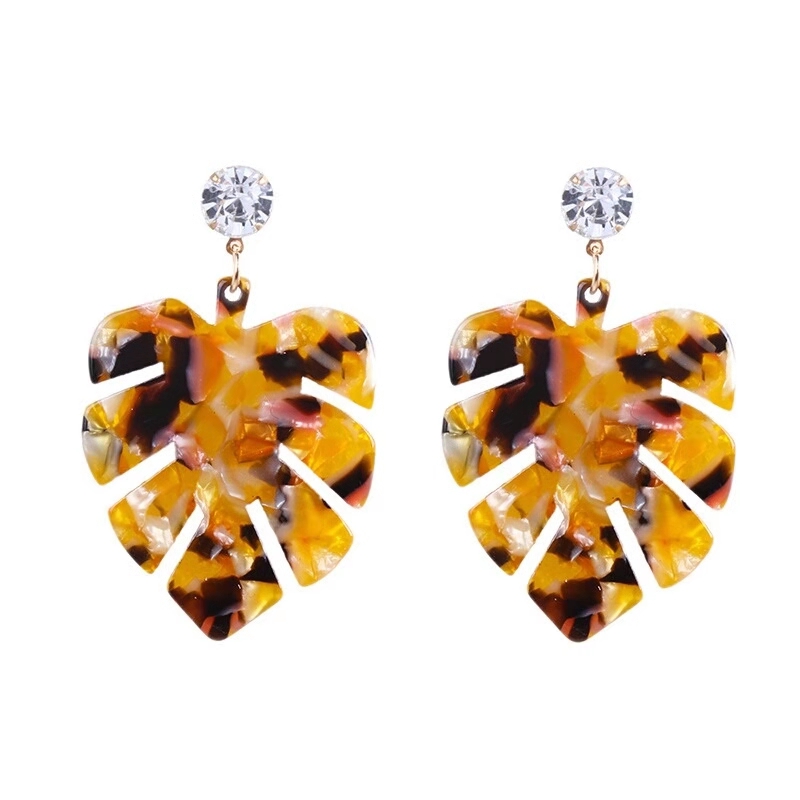 

Wholesale-diamonds dangle earrings for women colorful Acrylic fashion leaves chandelier earrings Bohemian holiday style earring 4 colors
