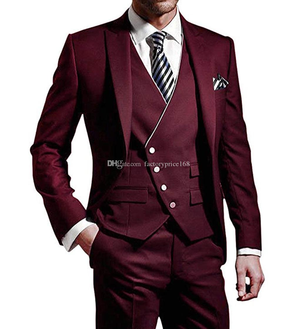 

Fashionable One Button Groomsmen Peak Lapel Groom Tuxedos Men Suits Wedding/Prom/Dinner Best Man Blazer(Jacket+Pants+Tie+Vest) AA196, Same as image