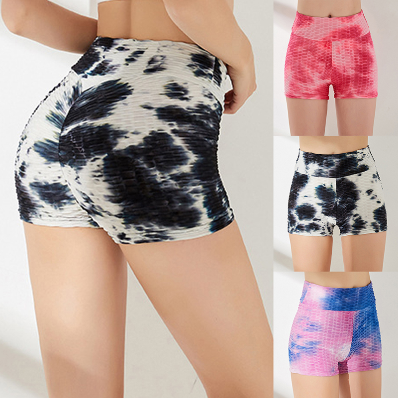 

New Tie-dyeing Women Yoga Sport Shorts Summer Sexy Running Shorts Leggings Fitness Jogging Yoga Running Trunks, Black