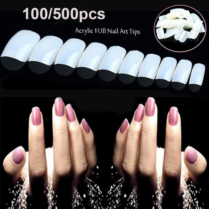 

100/500pcs False Nails Tips Acrylic Artificial False Nail Art Tips Fake Nail Art Decoration, White-100pcs