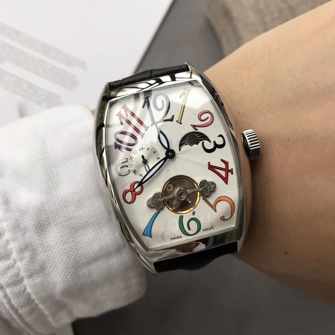 

Hot Sale Luxury Oil Painting Men's Watch Leather Strap Pin Buckle Flywheel Automatic Sun and Moon 24-Hour Display luxury mens Watch, White