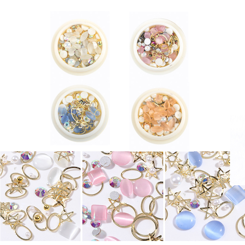 

CHNRMJL 4Colors/set 3D Flat-Back Nail Eye Cat Stone Square Water Drops Studs Gems AB Opal Rhinestone Mix Rivets Decorations Tool
