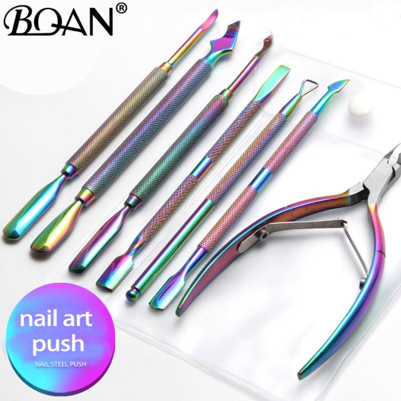 

BQAN Rainbow Dual-ended Nail Cuticle Pusher Spoon Stainless Steel Dead Skin Push Remover Pedicure Cleaner Nail Art Tools