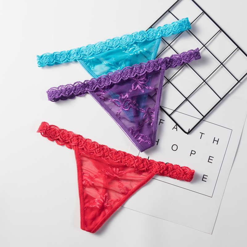 

7color Gift Full Beautiful Lace Women's Sexy Lingerie Thongs G-string Underwear Panties Briefs Ladies T-back Sexy Underpants, Purple