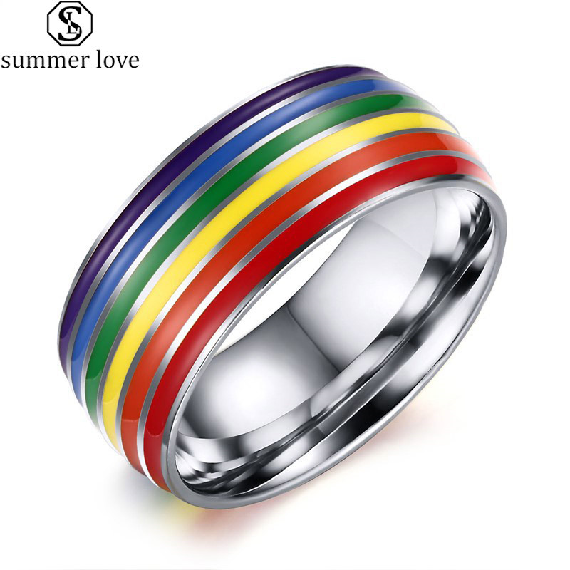 

Stainless Steel Rainbow Ring for Women Men Colorful Cross Stripe Gay Rings As Valentine's Day Fashion Jewelry Gift-Z