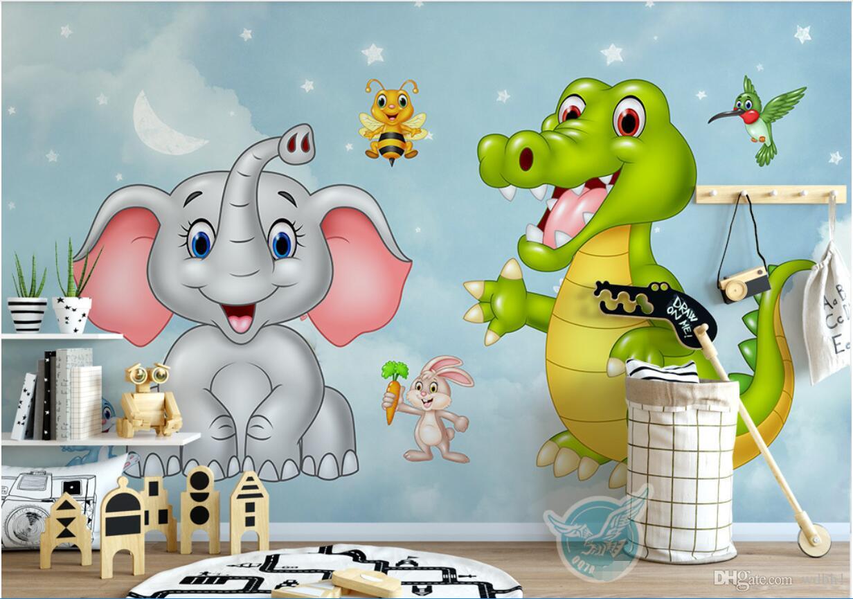 

3d room wallpaper cloth custom photo Three-dimensional elephant dinosaur children's room wallpaper for walls 3 d wall covering, Picture shows