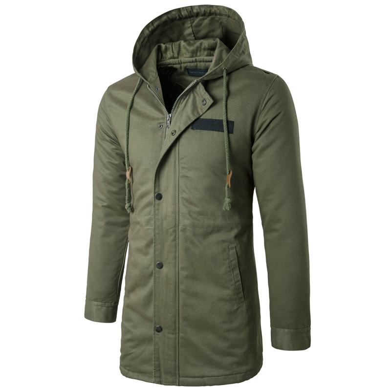 

LEFT ROM 2018 Men' windbreaker Caps High-quality Loose coat Windbreaker fashion Man Pure color Cashmere Large size Jacket, Army green cotton