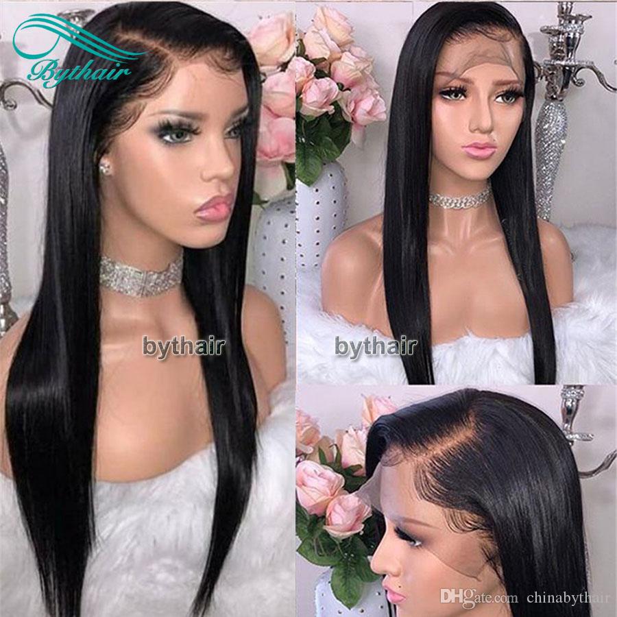 

Bythair Human Hair 13X6 HD Lace Front Wig Silky Straight Natural Black Color Brazilian Virgin Hiar Pre Plucked Hairline With Baby Hairs, 13x4 brown lace front