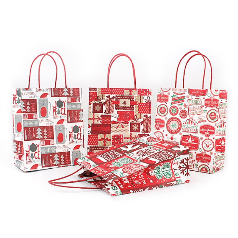 

Merry Christmas 12PCS Paper Bags Christmas Portable Gift Holders Bags Containers For Party Bakery Supplies Paper-Bags