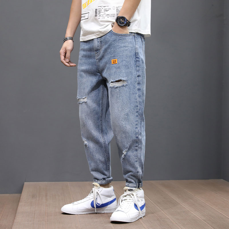 

Newly Designer Fashion Men Jeans Retro Blue Loose Fit Ripped Harem Pants Japanese Vintage Style Streetwear Hip Hop Jeans Men