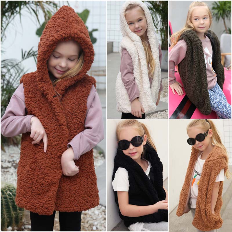 

Baby girl winter vest coat clothes Kids vest Autumn winter Toddler fur vest for girl Warm Hooded long sleeveless jacket, Khaki