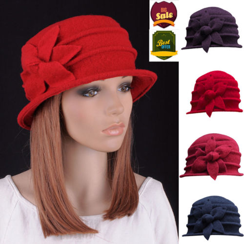 Damen Accessoires Frauen Faux Wolle Kirche Cloche Flapper Hut Damen Eimer Winter Blumen Mutze Hute Kleidung Accessoires Sticisce Sredisce Si