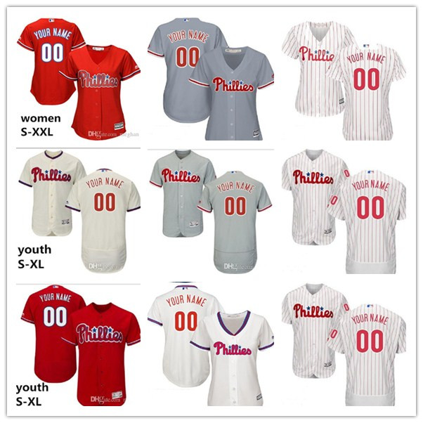 

Men Women Youth Majestic Custom Jersey #2 JP Crawford 4 Scott Kingery Home Red Grey White Kids Girls Baseball Jerseys, Colour 7