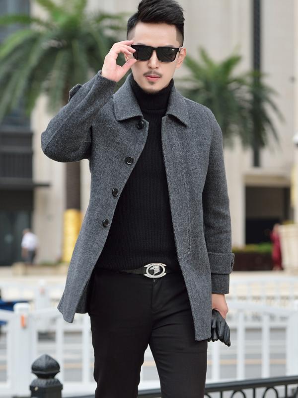 

Boollili AYUSNUE 100% Wool Coat Men Double-sided Overcoat Casual Man Jacket Korean Mens Coats and Jackets 2010 Manteau Homme, Gray