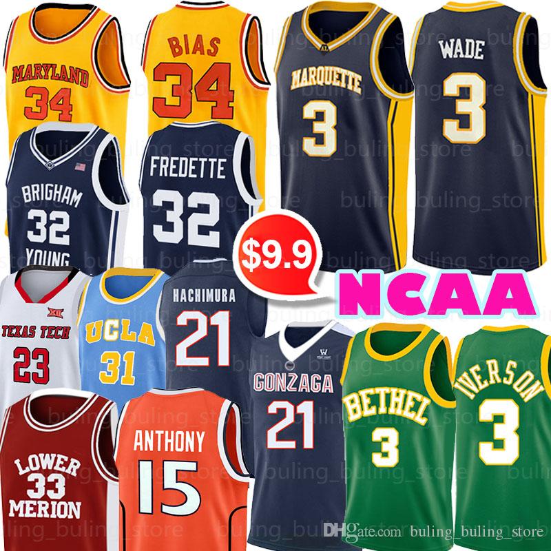 

NCAA 3 Wade Jimmer Fredette Brigham Young Cougars Jerseys 23 Jarrett Culver 15 Anthony 21 Rui Hachimura Iverson