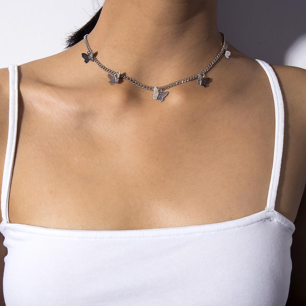 

Bohemian Cute Butterfly Choker Necklace For Women Gold Silver Color Clavicle Chain 2020 Fashion Female Chocker Jewelry, Golden;silver