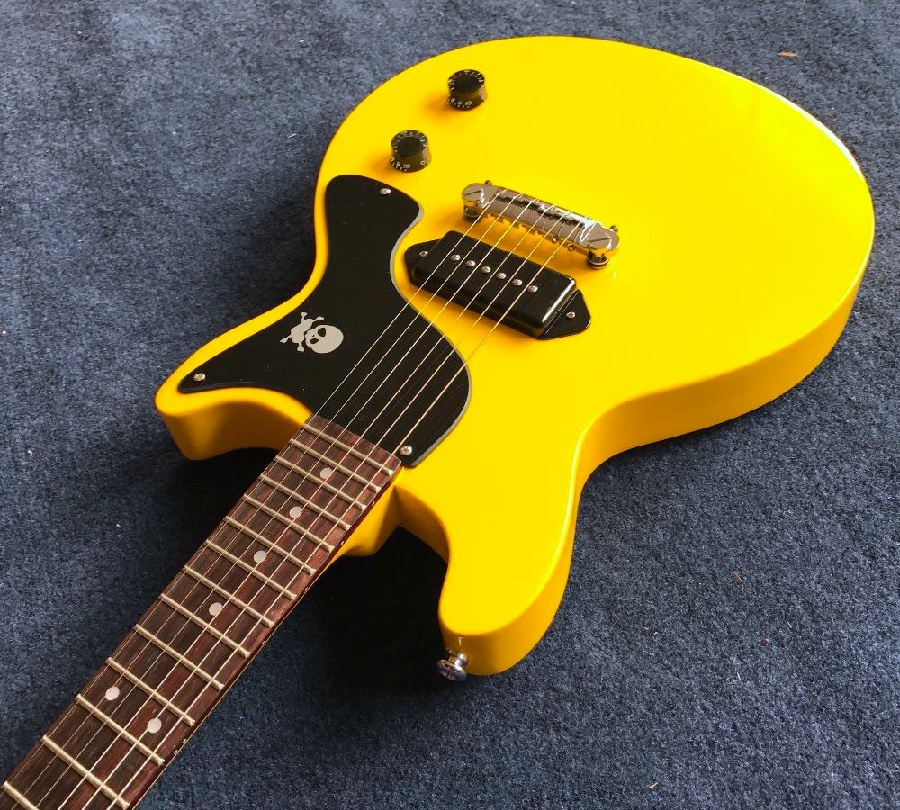 

Billie Joe Armstrong Double Cutaway TV Yellow Junior Electric Guitar Skull Black Pickguard, P90 Pickups, Vintage Tuners