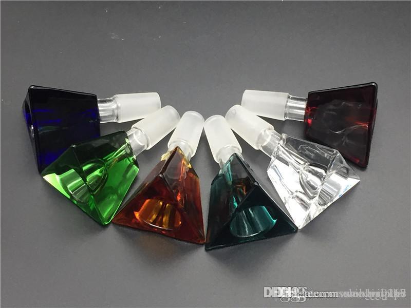 Wholesale colorful 14mm 18mm male Triangle 3D Glass tobacco Bowl for herbal smoking Glass water oil rig Pipe Glass Bong Ashcatcher bowl-image-538299002