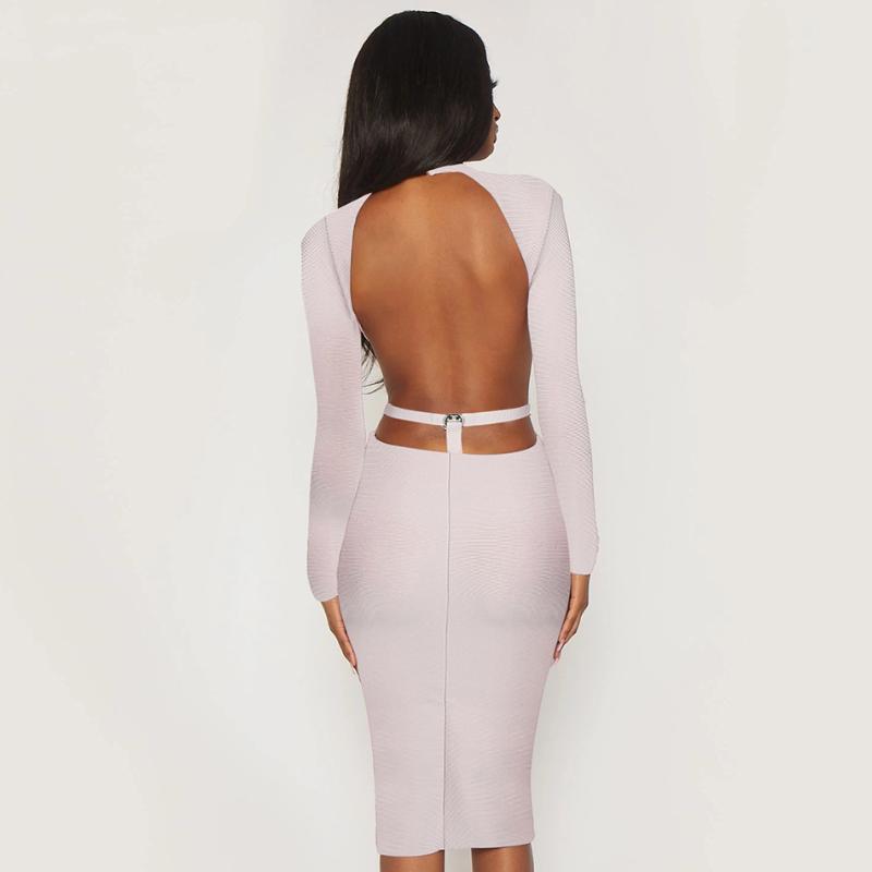

ADYCE New Spring Sexy Backless Bodycon Bandage Dress Nude Long Sleeve Midi Club Celebrity Evening Runway Party Dresses Vestidos, Black