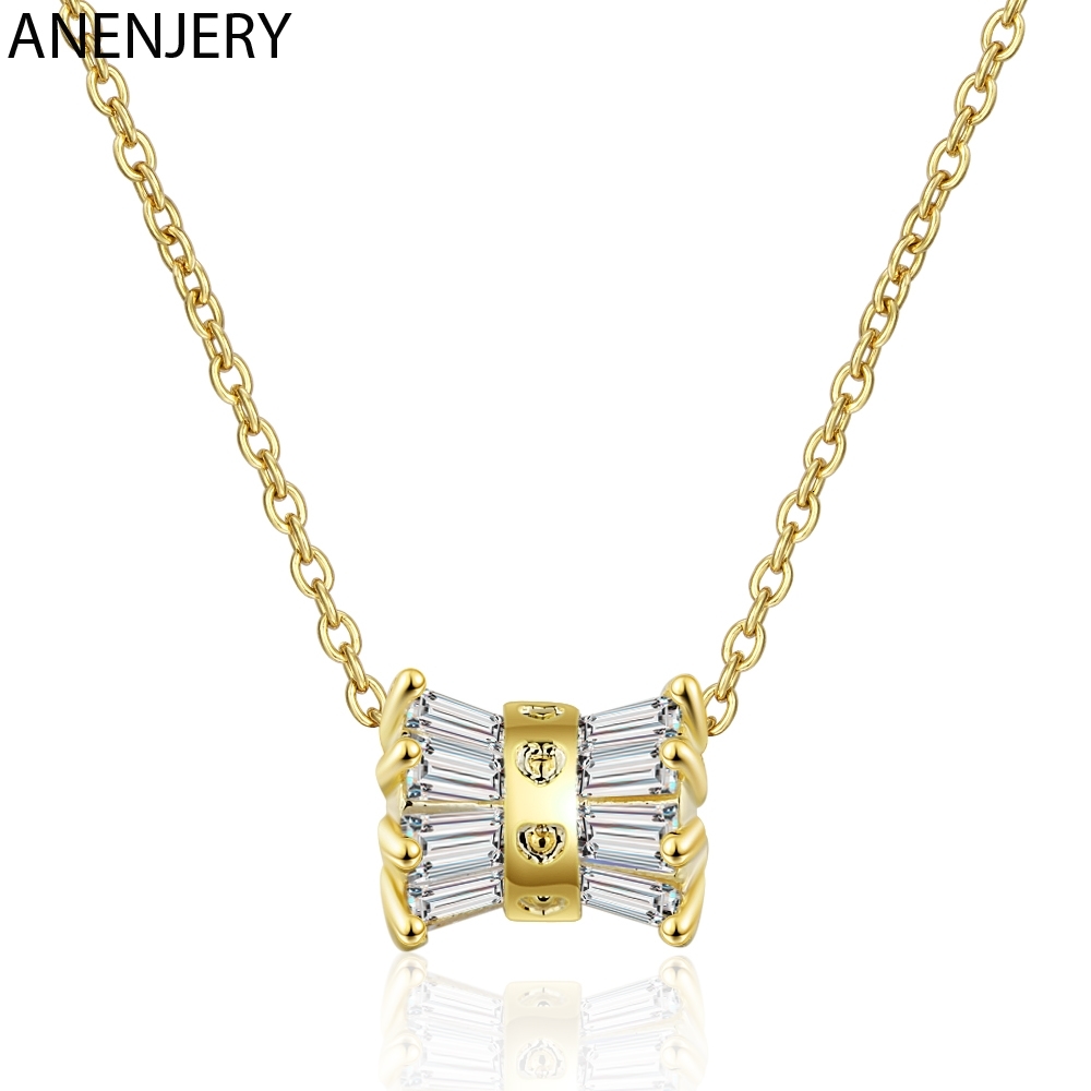 

Dazzling Mosaic Cz Crystal Cylinder Pendant Necklace 925 Sterling Silver Gold Color Necklace Jewelry For Women