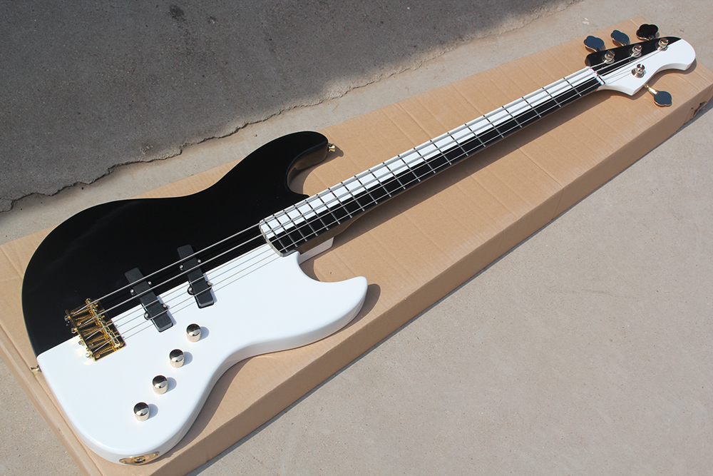 

Custom 4 strings Maple Fingerboard Black/White Body Electric Bass Jazz Bass Guitar with Golden hardware,offer customiz