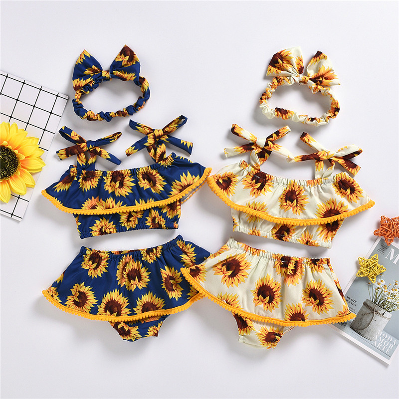 

PUDCOCO Newnorn Kid Baby Girl Sunflower Crop Tops Shorts Pants Headband 3Pcs Outfit Summer Clothes Set 3-24M, Blue