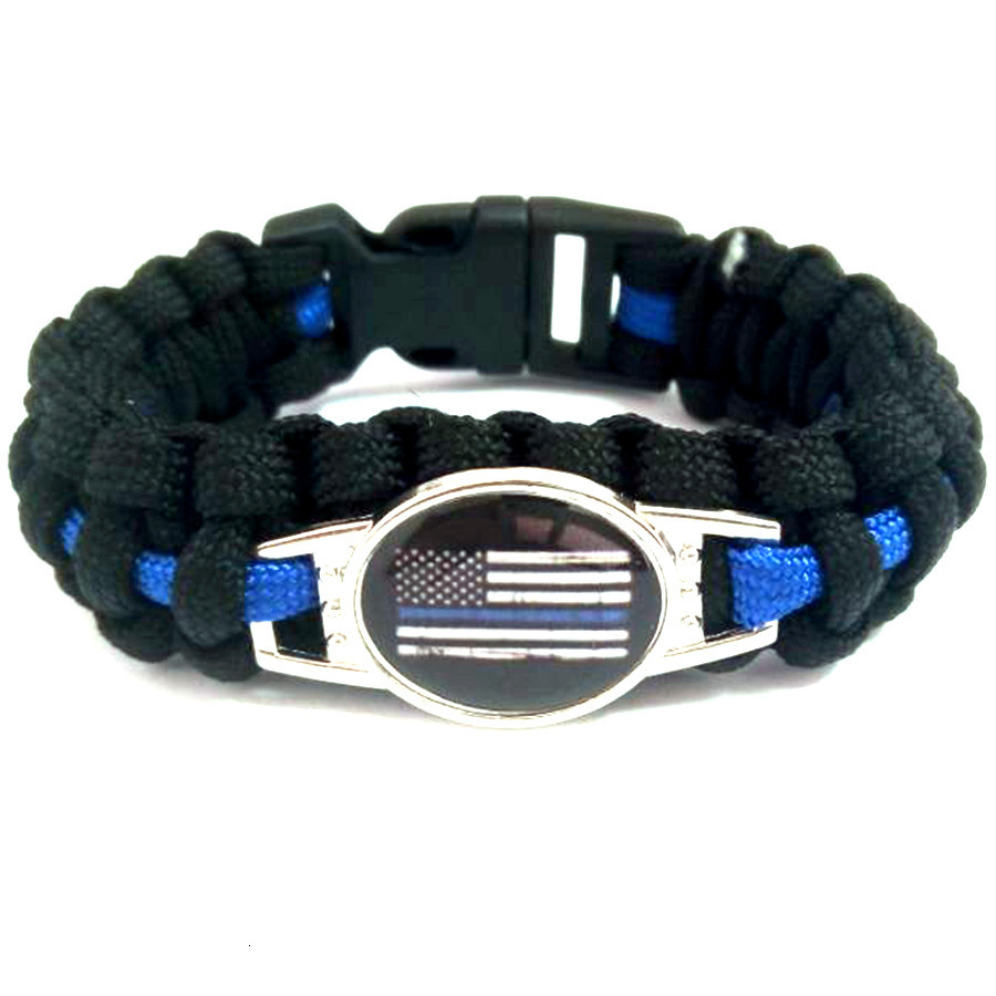 

20pc/lot Blueline Thin Blue Line American Flags Back The Blue Paracord Outdoor Survival Bracelets Charm Women & Men Boy Jewelry