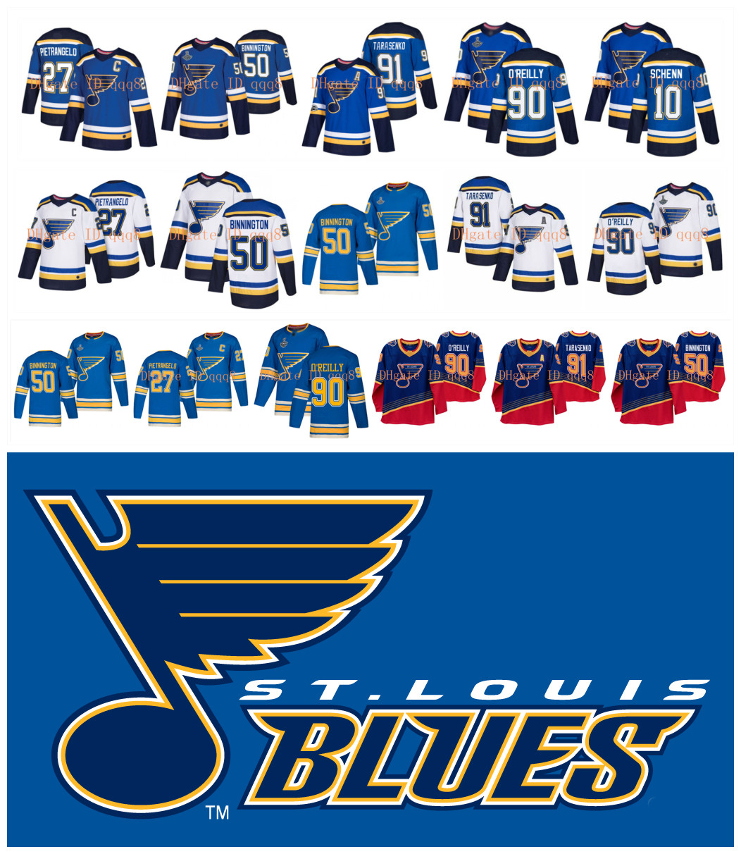 

St. Louis Blues Jersey 27 Alex Pietrangelo 90 Ryan O Reilly 50 Binnington 91 Vladimir Tarasenko 10 Brayden Schenn 90s Vintage Hockey Jerseys, As pic