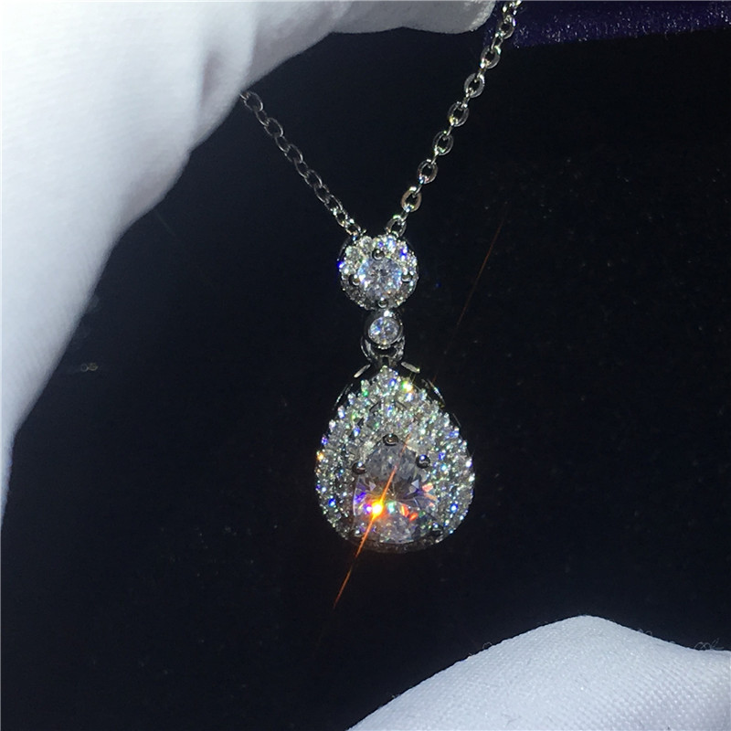 Pendentif femme fait à la main avec collier en argent Sterling 925 coupe poire 5A zircon Cz pendentifs de mariage de fiançailles pour femmes cade