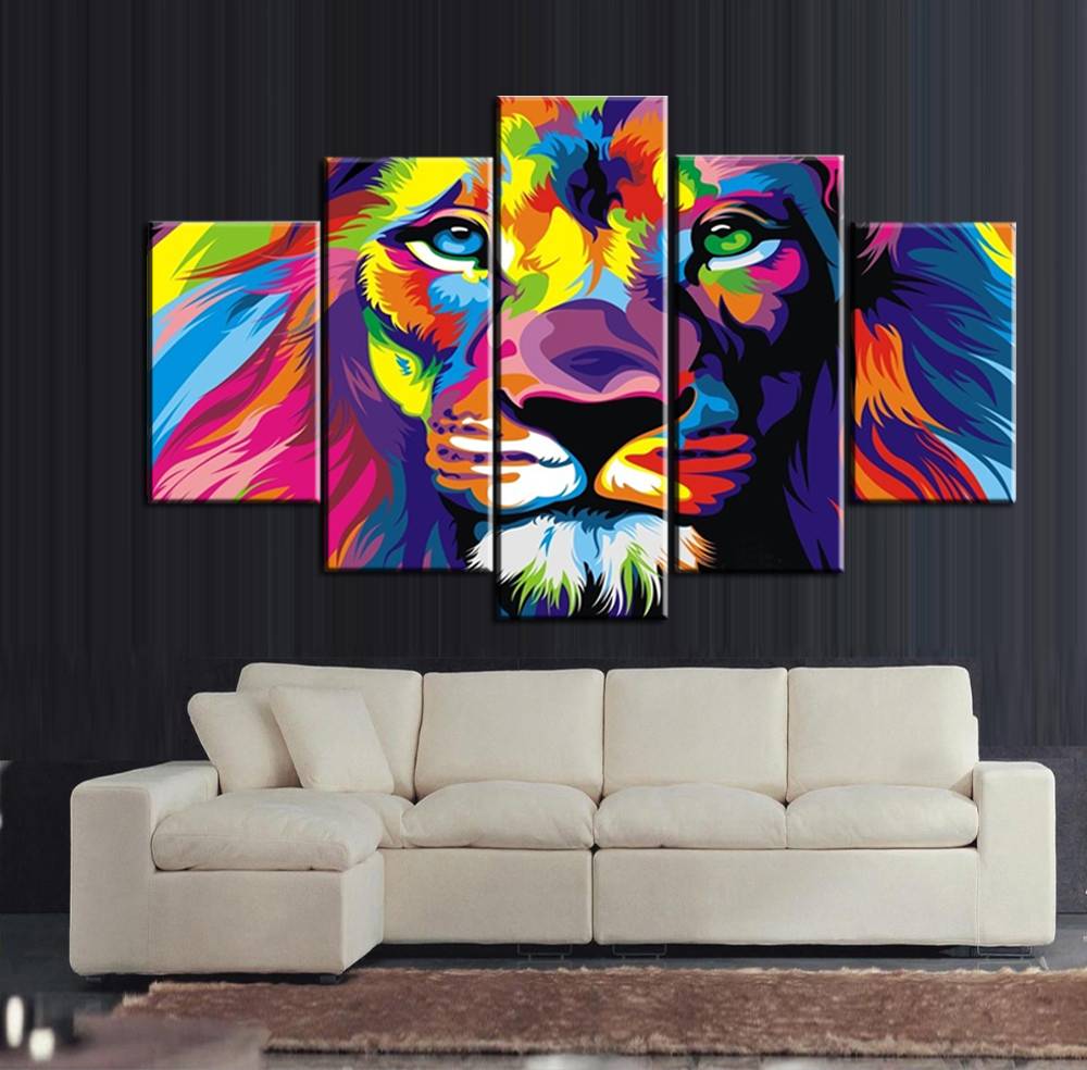 

5pcs/set Colourful Lion Wall Art Oil Painting On Canvas (No Frame) Animal Textured Abstract Paintings Picture Living Room Decor