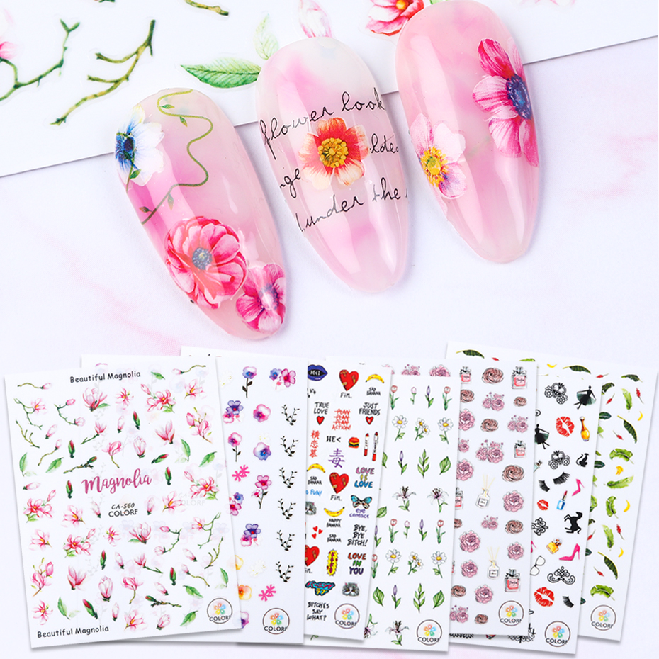 

1pcs 3D Colorful Flowers Nail Art Stickers Mix Green Leaves Feather Letter Designs Adhesive Decals Slider Manicure BECA534-584-1, Ca552