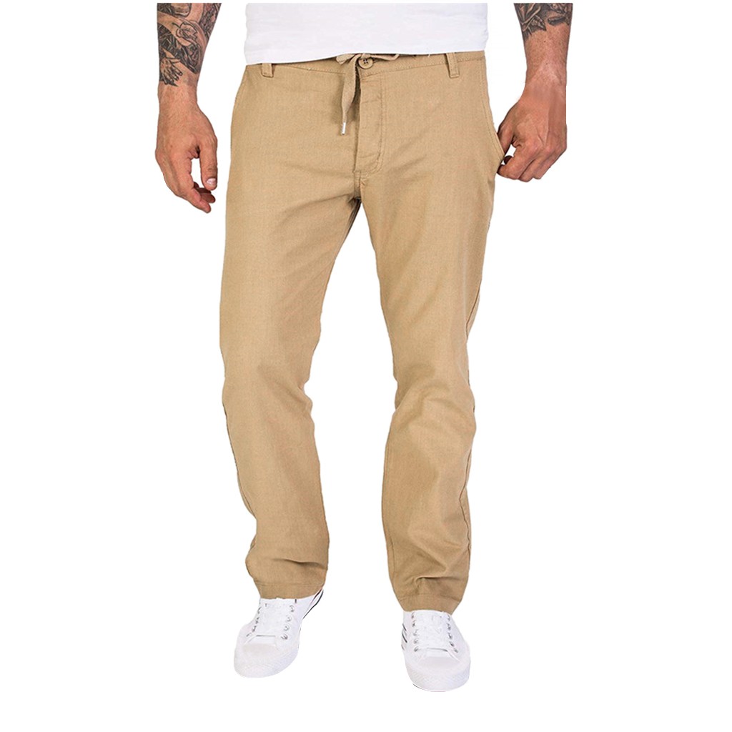 

Pants Men Overalls Casual Pocket Sport Work Loose Trousers Linen Thin Pants Breathable Elastic Waist Linen Men, Black