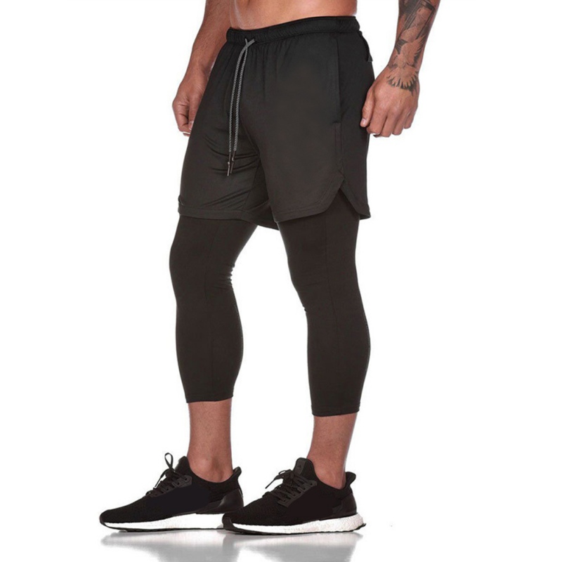 

New Men's Sports Pants Mesh Double-layer Fitness Trousers Fake Two-piece Gym Casual Trousers W2
