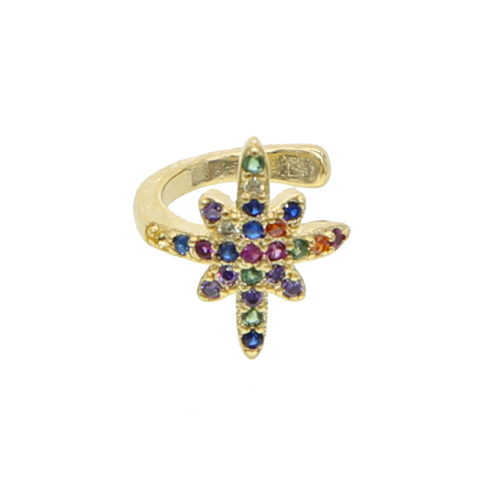 north star clip earring no piercing women ear cuff Gold plated paved colorful cz star fashion lovely girl women jewelry