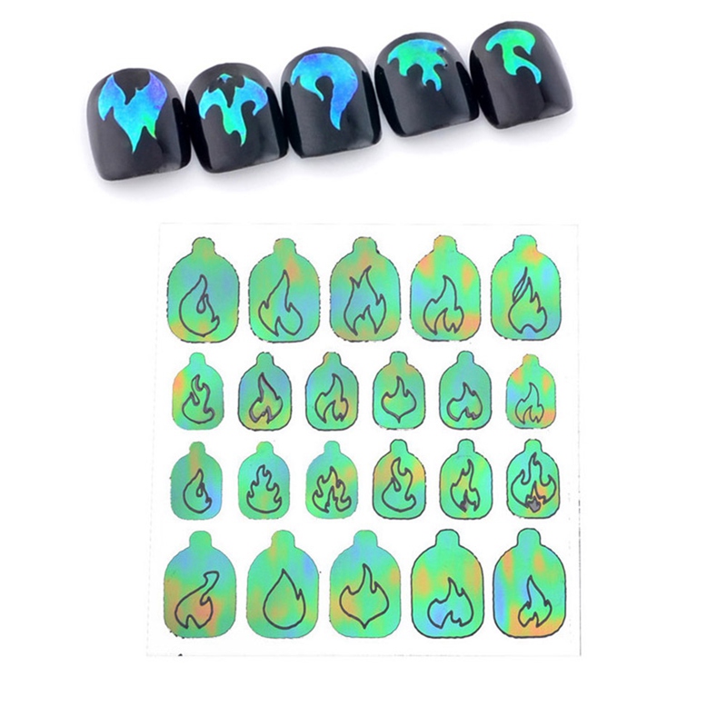 

22 Sheets Flame Holo Nail Sticker Adhesive Vinyls Stencil 3D Nail Art Stickers Decals Manicure Decorations