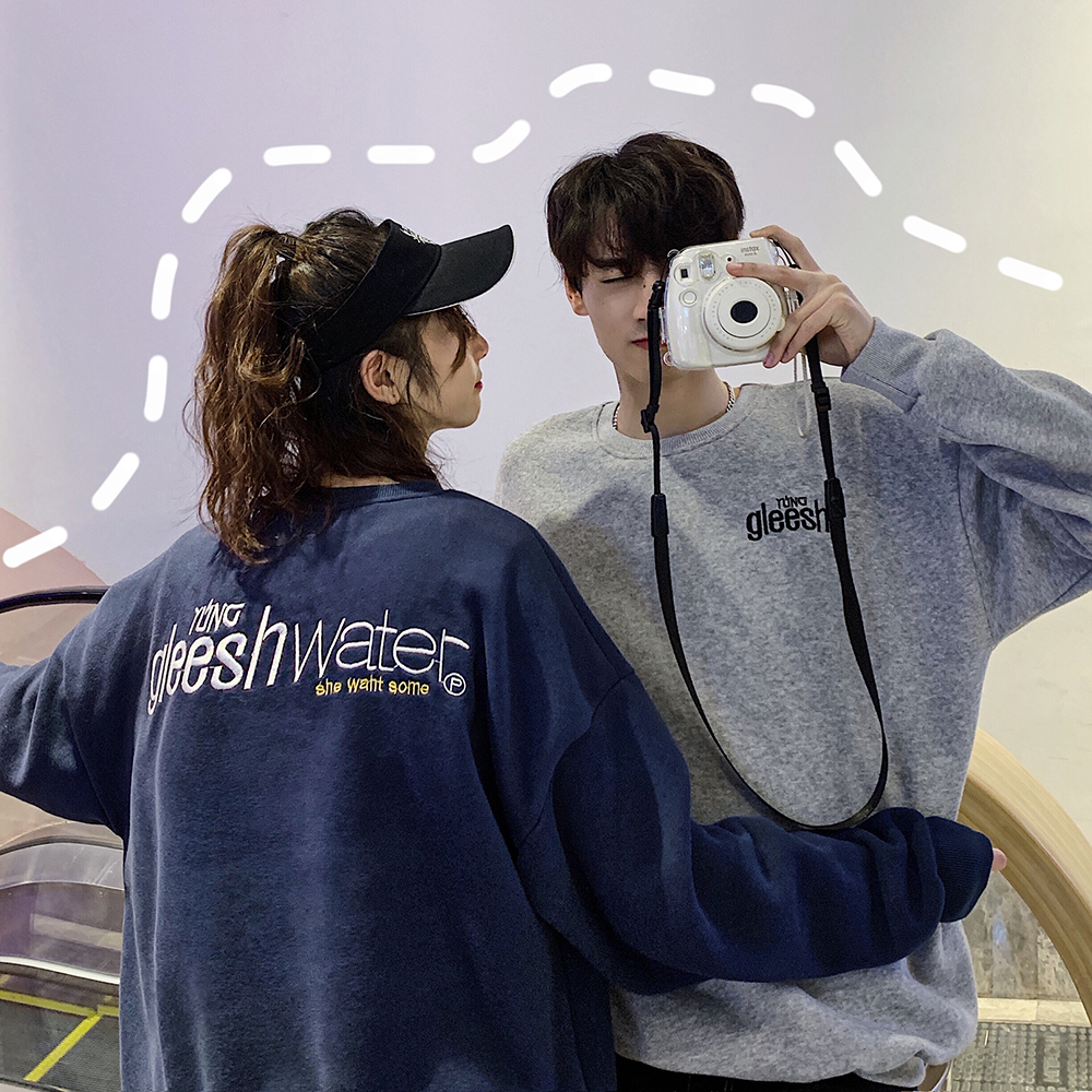

2019 spring tide brand ins super fire embroidery letters loose couple sweatshirt harajuku stranger thing Standard New Sale, Navy blue