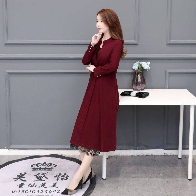 

Long windbreaker whom age season vogue of new fund of 2020 wealthy woman temperament noble brim knee-length coat coat, Black