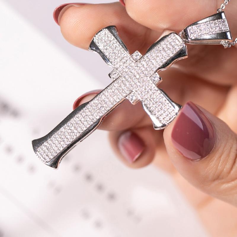

Luxury Big Cross Pendant Pave 240pcs Diamond 925 Sterling silver Cross Pendant Gemstone Necklace for Women Men Wedding Jewelry