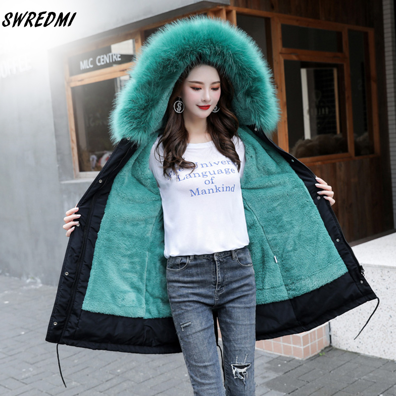 

SWREDMI Thick Warm Winter Jacket Women Winter Coat With Fur Lining Plus 5XL 6XL Hooded Female Long Coat Parkas Snow Wear, Black