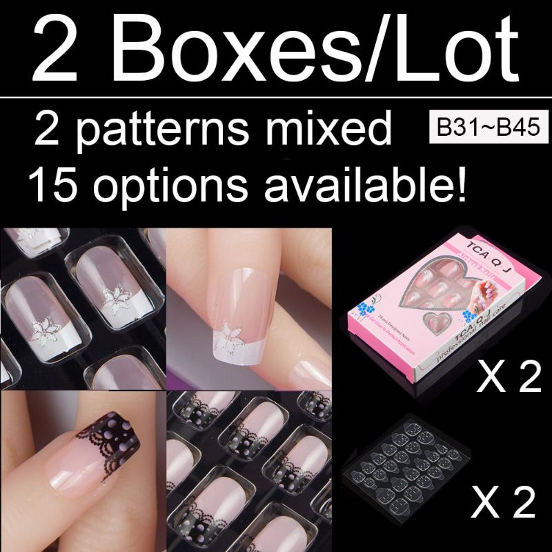 

2 Boxes Per Package 24 Pieces Of Press On False Nail Art Tips With Nail Adhesive 10 Sizes DIY Fake Tips B31~B45, B40 combo