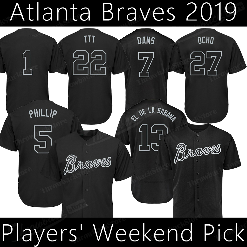 

2019 Players Weekend NickName Jersey Austin Riley 13 Ronald Acuna Jr Freddie Freeman Dansby Swanson Baseball Jerseys, Men/flex base/black