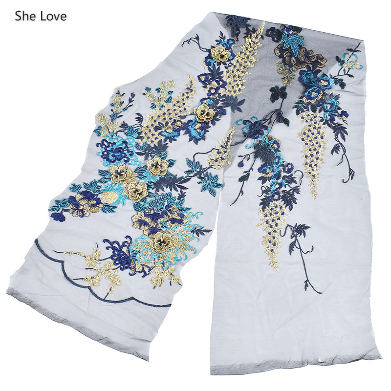 

She Love 3D Embroidered Flower Lace Fabric Appliques Patchwork Fabric For Wedding Dress Diy Sewing Materials