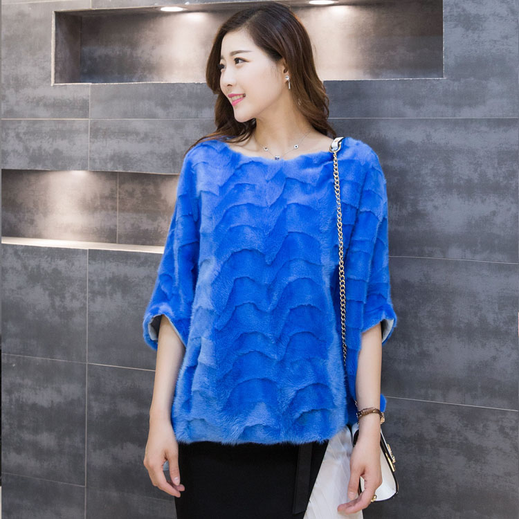 

New imported mink in the long section of fur coat women mink coat sets of round neck large size loose bat shirt, Black