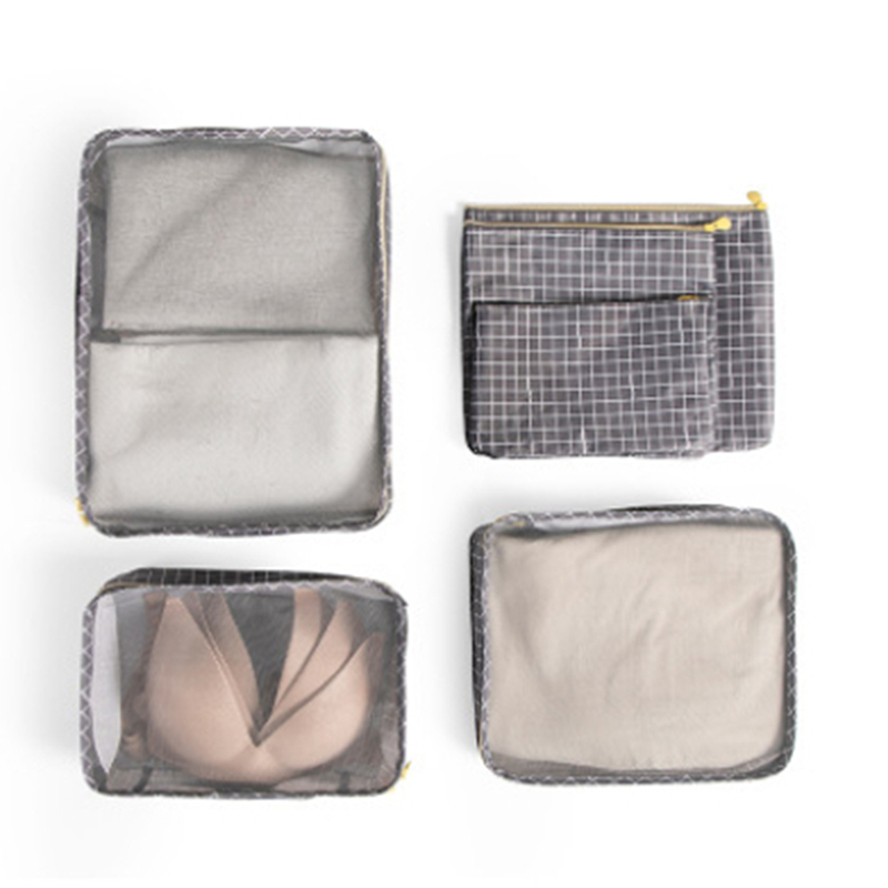 

6PCS/Set Travel Mesh Bag Luggage Packing Organizer Set Organiser For Clothing Luggage Organizer Packing Cosmetic Bags, Dark gray
