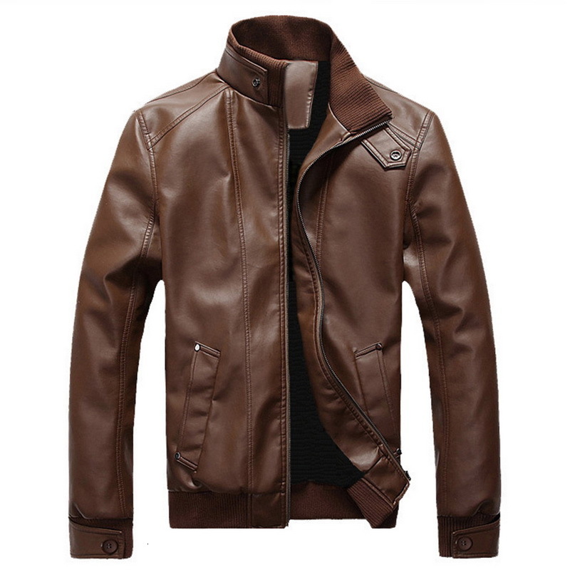 

LAAMEI Fashion Autumn Male Leather Jacket Plus Size 3XL Black Brown Mens Stand Collar Coats Leather Motorcycle Jackets