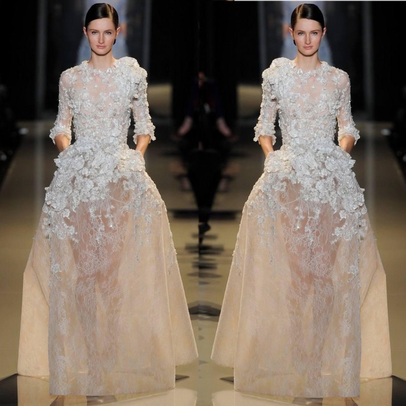 

A Line Elie Saab Evening Dresses 2020 Appliques Sexy Prom Gown Formal Party Dress See Through robe de soiree, Pink