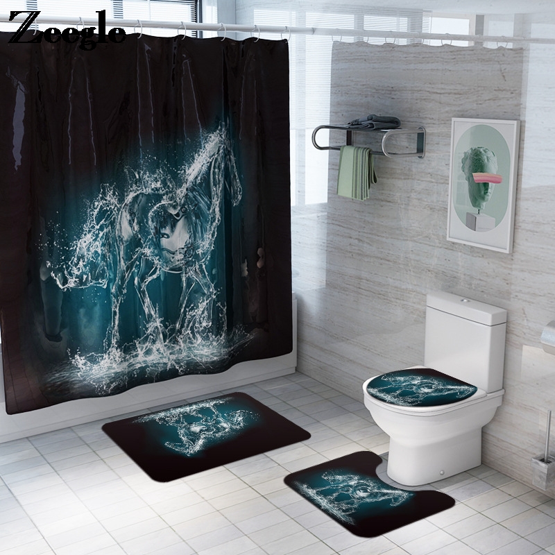 

Modern Home Decoration Bath Mat and Shower Curtain Set Non Slip Coral Fleece Bath Mat Bathroom Carpet Set Toilet Lid Cover Rugs