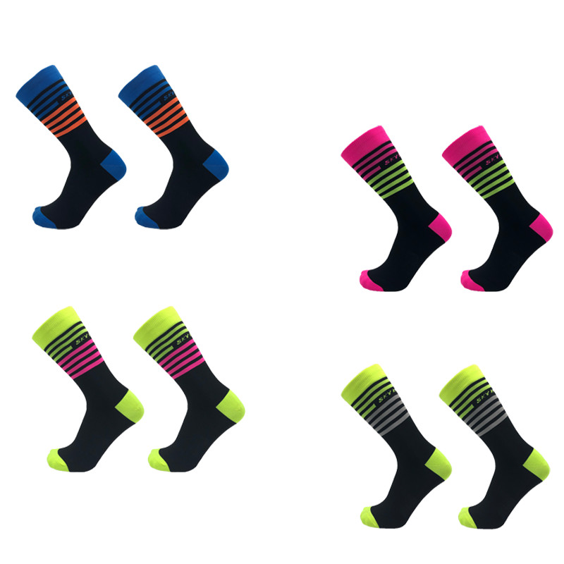 

SKYKNIGHT New Cycling Socks Comfortable Breathable Men Sports Stripe Running Socks Bikes Outdoor, Green pink