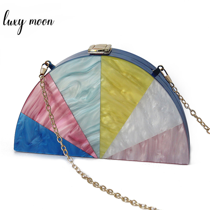 

Multicolor Acrylic Clutch Bag Women Purse Wedding Clutch Evening Bag Semicircular Shape Small Chain Shoulder ZDZD1409, Design b