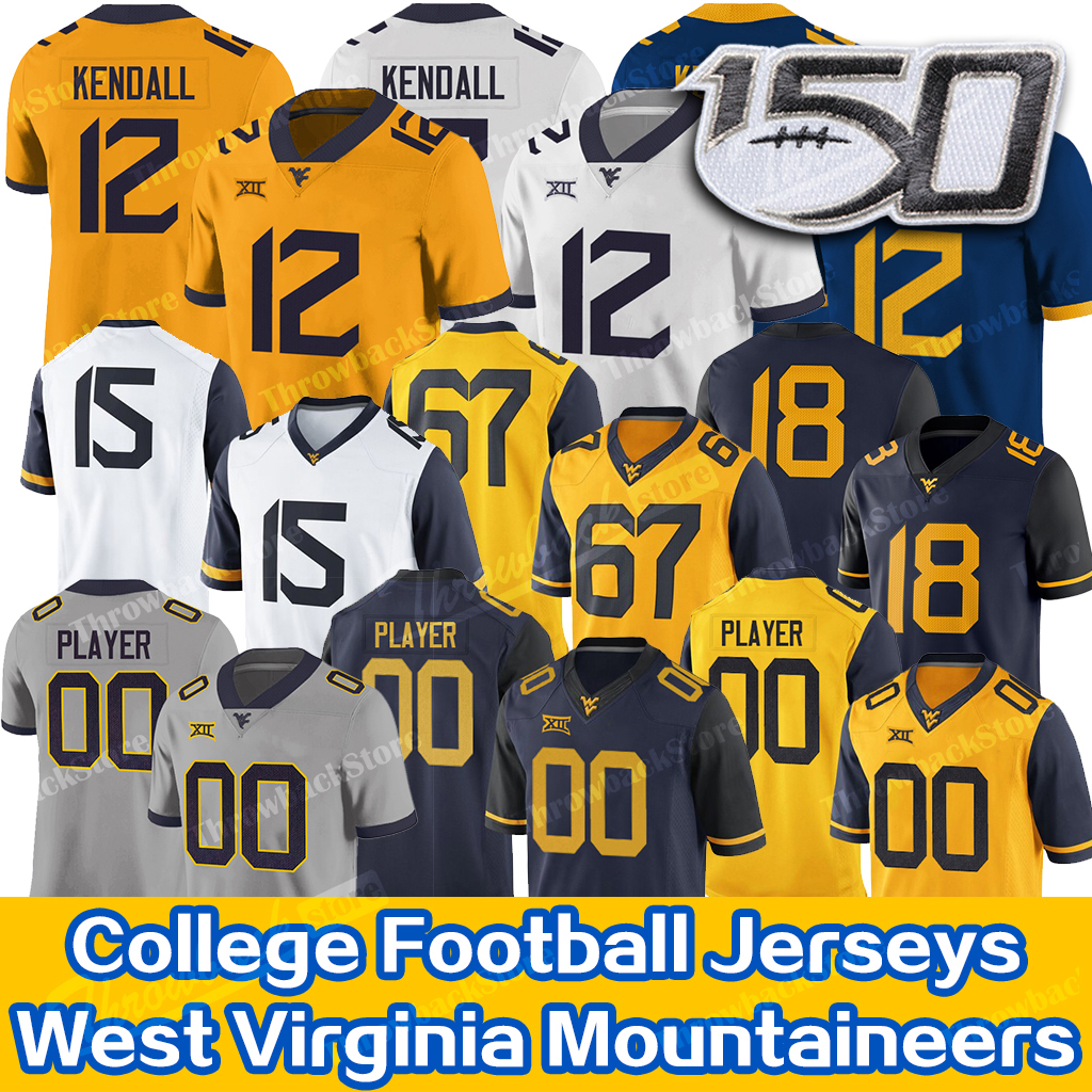 

Custom West Virginia Austin Kendall Mountaineers Jersey Sam James Leddie Brown T.J. Simmons George Campbell WVU Football Jersey, Men/light grey/no patch